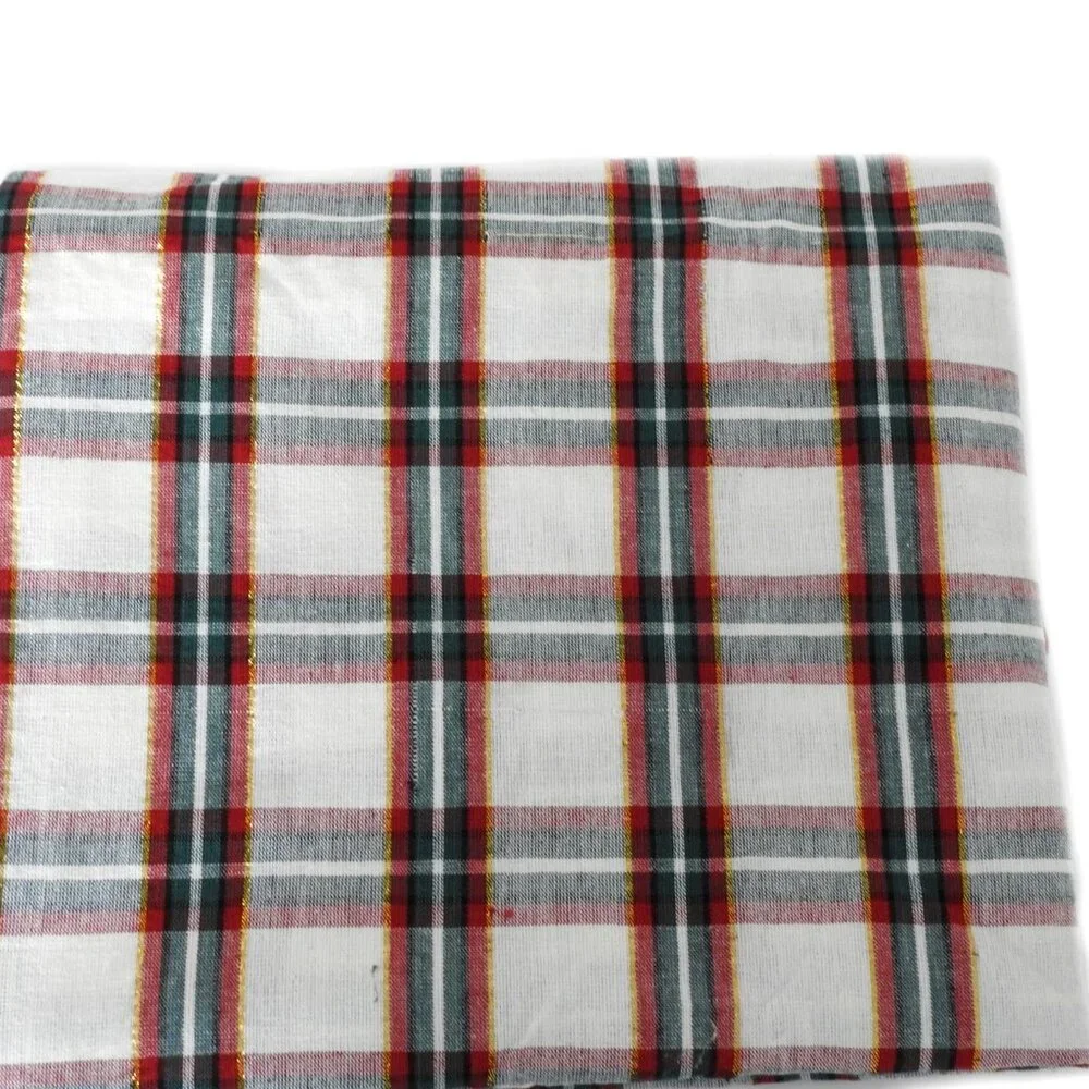 NWOT Oblong Cotton Plaid Tablecloth Red Green Gold White Party 104
